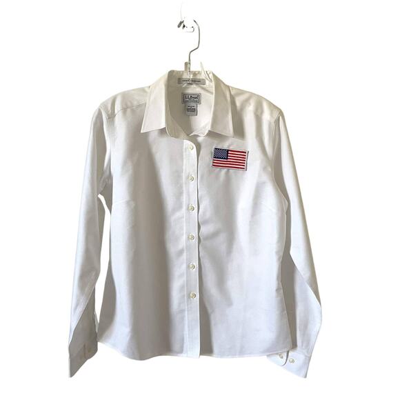 L.L. Bean Wrinkle Resistant USA Flag Button Down Shirt White Size Small NEW - Picture 1 of 7